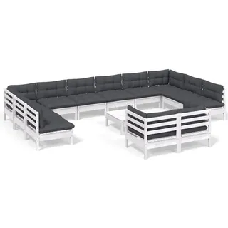 vidaXL 13-tlg. Garten-Lounge-Set mit Kissen Weiß Kiefernholz - Weiß