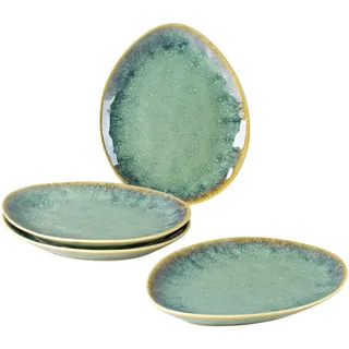 Henten Home Spezielle Teller, Snack- & Dipschalen aus Steingut - 20x17cm für 4 Personen, Frühstücksteller Porzellan - Modernes Grün Design