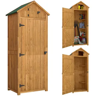 Outsunny Gartenschrank Geräteschuppen, mit Fachböden, Asphaltdach, Fenster, Holz, Gelb+Grün , Multicolor , 54.2x179x77 cm , Gartenzubehör, Geräteschuppen