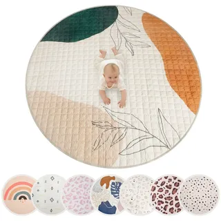 Gesteppte Krabbeldecke Baby 150cm, Aquarell – extra dicke 1,5cm weiche Baby Krabbelmatte – Baby Spielmatte mit rutschfester Unterseite zum Krabbeln, Laufgitter – maschinenwaschbare Baby Spieldecke