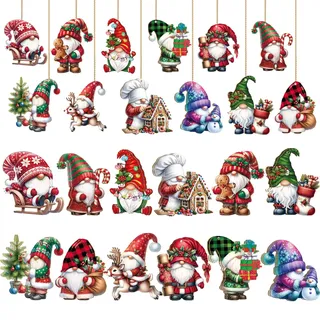 TAXTYHRE 24 Stück Holz Weihnachten Anhänger, Weihnachtsanhänger Wichtel, Niedliche Zwerg Ornamente mit Schnur, Weihnachtsdeko Innen und Draußen, für Weihnachten Kränze Kamine Fenster Dekorationen