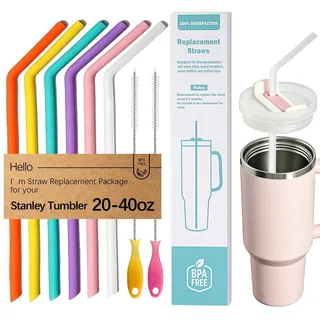 WK ieason Ersatz Silikon Strohhalm Wiederverwendbare Bendy Trinken Strohhalme Kompatibel mit Stanley 20-40oz Tumblern und andere Marken mit 2 bunten Bürsten, Farbe ungiftig Strohhalme für Kleinkinder