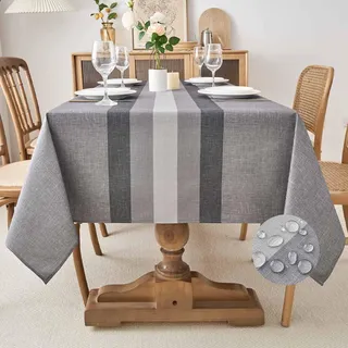 Kiatuniya Tischdecke Abwaschbar Grau Tischdecken 140x200cm Modern Streifen-Muster Polyester Leinen-Optik Rechteckig Tischtuch Outdoor Gartentischdecke Wetterfest für Wohnzimmer, Esszimmer, Party