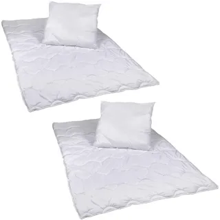 2 Stück Premium Steppbettdecken Set, Steppbett 135 x 200 cm mit Kopfkissen 80 x 80 cm - Weiß