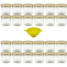 Viva-Haushaltswaren Gabriele Hesse e.K. 24 kleine Marmeladengläser für 125ml / für Konfitüre, Gewürze, Salze, Öle - inkl. Einfülltrichter