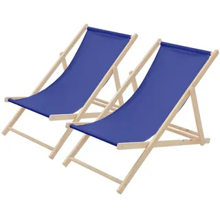 ECD-Germany Liegestuhl samt Blau 2er Set , Holz , 57.5x83x100 cm , Gartenmöbel, Gartenliegen