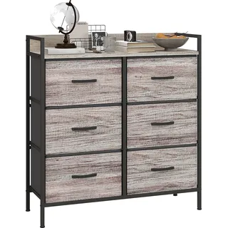 HOMCOM Kommode mit 6 Schubladen aus Stoff Aufbewahrungsschrank Kommodenschrank mit Holzoptik, Industrie-Design Sideboard für Wohnzimmer Grau - Grau, Schwarz