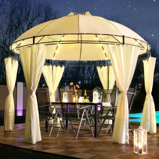 LED - Pavillon Ø 350cm Lavo Garten Pavillion Rund Solar Pavilion Gartenzelt Designer Pavilon - creme - Creme
