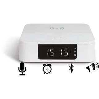 LIVOO Wecker Ladestation Bluetooth-Lautsprecher Mikrofon Akku TES235 - Weiß