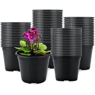 KINGLAKE 100 Stück 10 cm Pflanztöpfe aus Kunststoff, für Gartenpflanzen, rund, für saftige Blumensamen – Schwarz