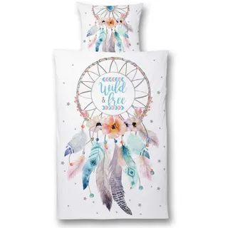 GRUSS & CO Bettwäsche Motiv Traumfänger | 135 cm x 200 cm | Kissen 80 cm x 80 cm | Microfaser, Reißverschluss | Bettwäsche Garnitur | 45927, Pastellfarben