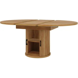 Oxeza Esstisch Ausziehbar Walnuss mit Stauraum 118-158/118/76 cm , Walnussfarben , Holz , Mode , Rund,Rund , 118x76.8x118 cm , Esszimmer, Esstische