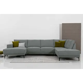 OTTO home Wohnlandschaft »XXL Sofa Oland, Struktur, Flachgewebe, Luxus-Microfaser, Boucle« U-Form, 345 cm, Wellenunterfederung, Skandi-Design, Metallfüße, grau