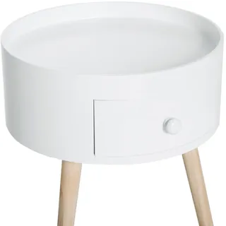 Okwish Beistelltisch 38/38/45 cm Weiß runder Couchtisch mit Schublade skandinavisch , Holzwerkstoff , 38x95x38 cm , Wohnzimmer, Wohnzimmertische, Beistelltische