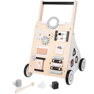 Asweets Lauflernwagen Holz, Montessori Spielzeug Multifunktion Baby Lauflernhilfe, Walking Lernwagen mit Spiegel und Activity Center, Baby Walker Geschenk Für Kinder von 12-36 Monaten, Schwarz - Weiß