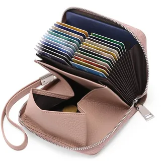 SENDEFN Geldbeutel Damen Leder RFID-Schutz Kreditkartenetui, Portemonnaie mit Reißverschluss, Orgel-Stil Geldbörse Damen, Visitenkartenetui mit vielen Fächern