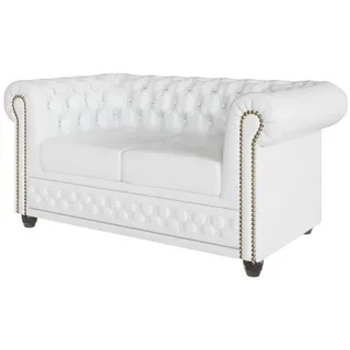 s-style möbel Chesterfield-Sofa Weiß Chesterfield Sofa 2-sitzer Lukas mit Schlaffunktion