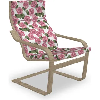 ABAKUHAUS rosa Blumen Poäng Sessel Polster, Wilder Frühling Pfingstrosen, Sitzkissen mit Stuhlkissen mit Hakenschlaufe und Reißverschluss, Pale Pink Olivgrün - Rosa