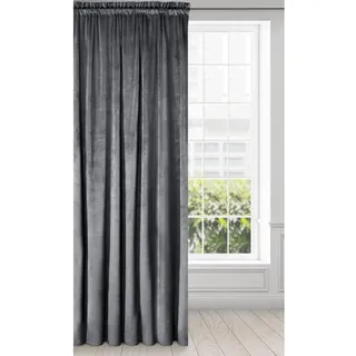 Eurofirany Samtvorhang Kräuselband Blickdichte Vorhänge Samt Velours Samtvorhänge Melanie (Graphit, 140X270 cm)