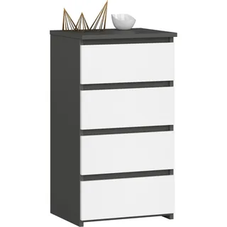 3xEliving Kommode, Sideboard mit 4 Schubladen (B:40cm x H:74cm x T:35cm) in Graphit Grau & Weiß - Grau, Weiß