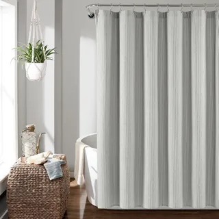 Lush Decor Farmhouse Vintage Gestreifte garngefärbte Baumwolle Duschvorhang 183 x 183 cm grau
