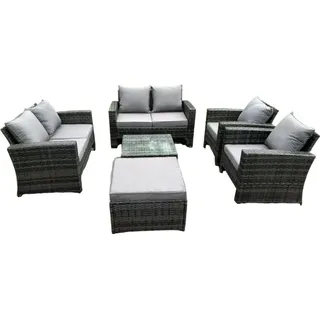 fimous 7-Sitzer Hoher Récken Rattan Sofa Set mit quadratisch Couchtisch Gartenmöbel