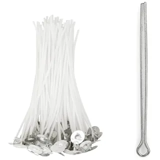 Tabyik 100 Stück Kerzendochte 15cm, Kerzen Selber Machen Set Kerzendocht Dochte für Kerzen DIY Rauchfrei Docht mit Metallhalterung für die Kerzenherstellung Candle