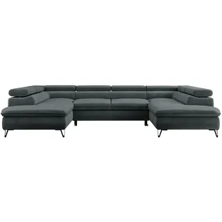 MKS Wohnlandschaft Pedro U Samt Dunkelgrau , Metall , U-Form , 346x76x208 cm , Wohnzimmer, Sofas & Couches, Wohnlandschaften, Wohnlandschaften in U-Form