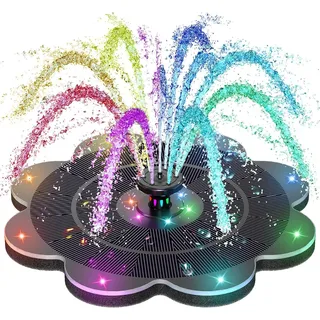 SZMP Solar Springbrunnen LED, 2026 3.5W 2000mAh Akku - 14 Bunte Lichter - Solarbrunnen, 7 Effekte & 4 Fixe Rohre Solar Wasserpumpe, Solar Schwimmender Solarbrunnen für Draussen, Vogel-Bad