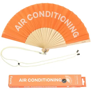 Fisura - Origineller Handfächer mit der Aufschrift air Conditioning. Moderner und lustiger Fächer aus Holz. Orangefarbener und weißer Fächer. Maße: 42,5 x 23 cm. Holz und Textil.