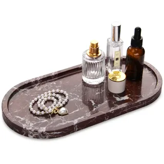 Marmor Badezimmer Tablett Oval Natürliches Marmorplatte Deko für Küche Schminktisch Arbeitsplatte Gewebe Kerzen Handtuch Kaffee Schmuck Pflanze Kosmetiktabletts Schmucktablett Rosso Lepanto 30 x 15 cm