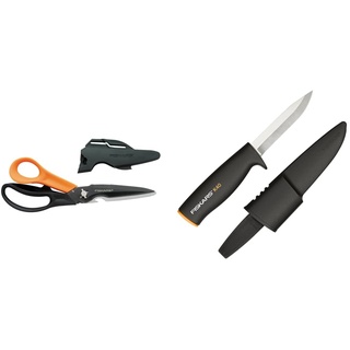 Fiskars Mehrzweckschere mit trennbaren Klingen, Inkl. Schutzhülle mit Scherenschärfer, Länge 23 cm, Schwarz/Orange, Cuts + More, 1000809 & Universalmesser, Länge: 22,5 cm, Schwarz/Orange, K40, 1001622