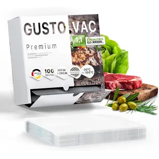GustoVac Premium Vakuumbeutel 100 Stk. 20x30cm Profi- Folienbeutel, Vakuumierbeutel für Vakuumierer, Kochfest - Sous Vide Gefrierbeutel, Lebensmittel Vakuumiergerät, Made in Germany, BPA-frei