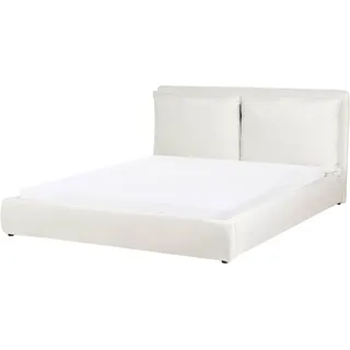 Beliani Bett Cremeweiß Samt Gepolstert 160 x 200 cm Lattenrost Hohes Kopfteil Modern Doppelbett Schlafzimmer, - Weiß, Schwarz