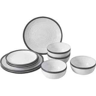 BRUNNER Campinggeschirr Set (Set 12 Stück) für 4 Personen - Midday Bellagio - aus Melamin Stone Touch von hoher Qualität, rutschfest und langlebig