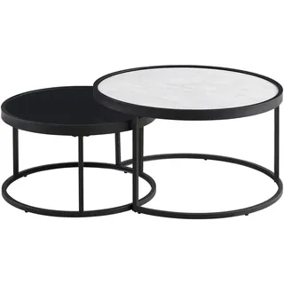 Mid.you Couchtischset , Schwarz, Hellgrau , Metall, Glas, Keramik , 2-teilig , rund , rund , 65x80x80 cm , einfacher Aufbau , Wohnzimmer, Wohnzimmertische, Satztische