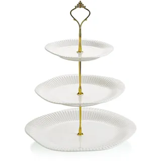 Swuut 3-stöckiger Keramik-Cupcake-Ständer, Dessert-Kuchenständer Servierplatte für Teeparty & Hochzeit (Weiß)