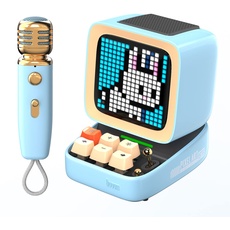 Divoom Ditoo-Mic Pixel Art LED tragbarer Bluetooth-Lautsprecher mit drahtlosem Karaoke-Mikrofon, App-gesteuertem Bildschirm, RGB-Tastatur, Spielen, Alarmen für Erwachsene/Kinder, Home Party