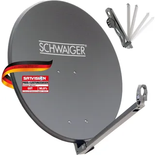 SCHWAIGER Satellitenschüssel Stahl 80 cm Offset SAT Antenne 38,5 dB Empfangsleistung mit LNB Tragarm Kabelführung Multifeed geeignet vormontiert wetterfest Profi Reflektor anthrazit 74,5 x 84,5 cm