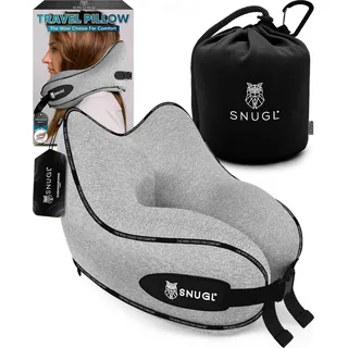 SNUGL Nackenkissen Memory Foam Waschbar & Verstellbar | Kuscheliges Nacken Reisekissen Für Flugzeug, Auto & Unterwegs | Reise-Kissen Nackenhörnchen, Neck Travel Pillow (Grau, Erwachsener Normal)