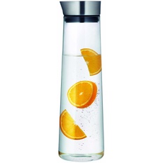 blomus -ACQUA- Wasserkaraffe aus Glas, 1,5 Liter Fassungsvermögen, Glaskaraffe mit hochwertigem Edelstahl-Deckel, tropffreies Ausgießen, exklusive Optik (H / B / T: 33 x 10 x 10 cm, Klar, 63448)