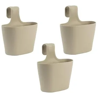 Engelland 3 x Blumentopf zum Auf-Hängen, Geländertopf, Sand, Hängetopf, Balkon-Kasten, oval, Übertopf, Pflanzkasten, mit Wasserspeicher/Wasserauffangschale, 2,8 Liter