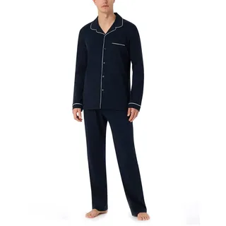 Schiesser Herren Schlafanzug Lang Mit Knöpfen Wärmere Baumwolle - Fein Interlock Pyjamaset, Dunkelblau_179296, 60 Große Größen EU