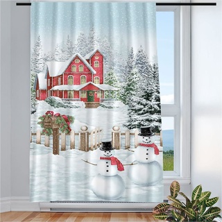 Violetpos Vorhänge Gardinen für Wohnzimmer Schlafzimmer 1 Stück Winter Weihnachten Schneemann 135x225cm W/H