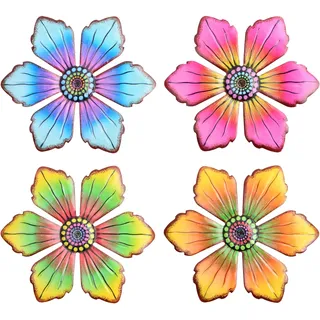 Xzeemo 4 Stück Metall Blume Wanddekoration, 3D Metall Blumen Wanddeko, Ornament Metall Floral, für Wohnzimmer Schlafzimmer Badezimmer Veranda Terrasse Außenbereich Wand Zaun Garten (18 x 16 cm)