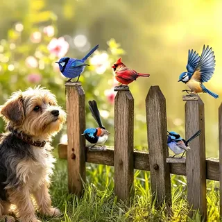 AXVRAV 5 STK Gartendeko Bemalte Vogel, Vögel Gartenstecker Deko Gartendeko für draußen wetterfest, Metall Bunt Bemalte 2D Gartenkunst, Metall Vogel Garten Deko für Holz Zaunfiguren Gartendekos