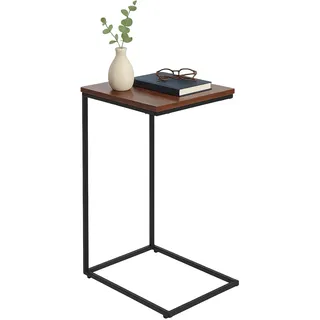 Relaxdays Beistelltisch, HxBxT: 61x45x30 cm, MDF, Metall, C-Form, Sofatisch zum Unterschieben, Industrial, braun/schwarz