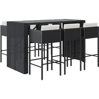 vidaXL 7-tlg. Gartenbar-Set mit Kissen Schwarz Poly Rattan - Schwarz