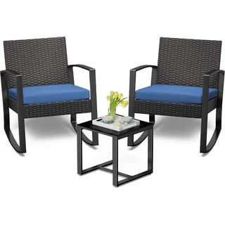 Bealife Rattan Balkonmöbel Set Blau 3-teilig für Balkon, Terrasse, Veranda - Blau