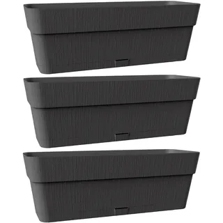 Kigima Pflanzenkasten 3er Set 50x18x17 Anthrazit – Robuster Blumenkasten für Balkon & Fensterbrett aus Plastik – Stylischer Balkon Blumenkasten mit Wasserspeicher – Kleiner Balkonkasten für Blumen